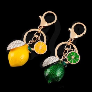 Crystal Rhinestone Keychain 3d Fruit Keyring Lemon Lime Charm Pendant Purse Bag