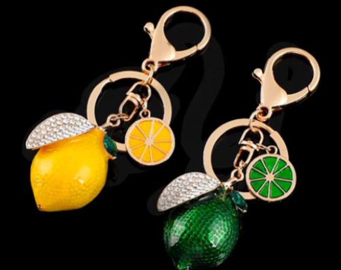 Crystal Rhinestone Keychain 3d Fruit Keyring Lemon Lime Charm Pendant Purse Bag