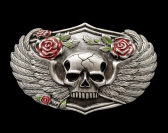 Skull Rose Human Skulls Wings Bikers Cult Belt Buckle Buckles