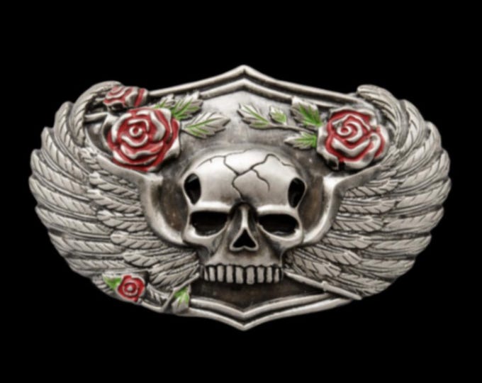 Skull Rose Human Skulls Wings Bikers Cult Belt Buckle Buckles
