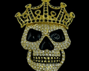 Gold King Skull Crown Belt Buckles Rhinestone Encrusted Enamel Bling