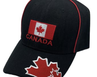 Canada Canadian Maple Leaf Embroidered Black Baseball Cap Hats