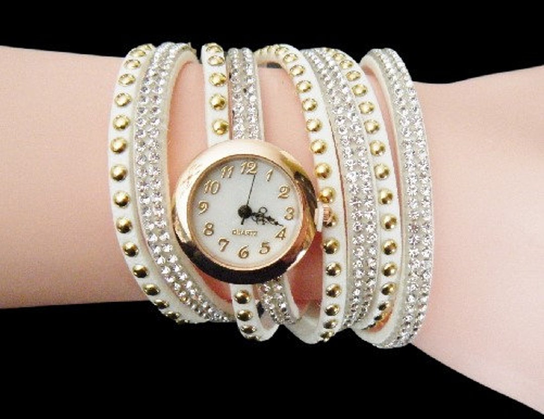NEW***Wrap Watch White w/ Rhinestones Women main image 3