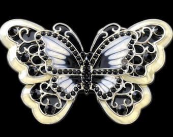 Beige Rhinestone Cool Glitter Butterfly Butterflies Belt Buckle Belts Buckles
