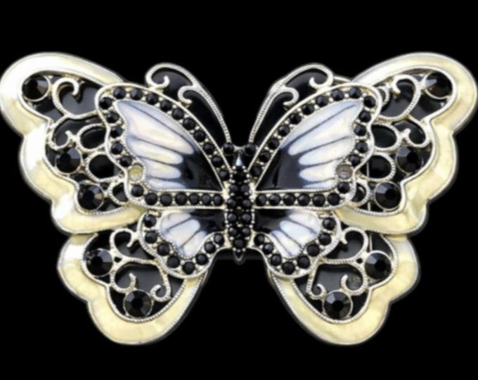 Beige Rhinestone Cool Glitter Butterfly Butterflies Belt Buckle Belts Buckles