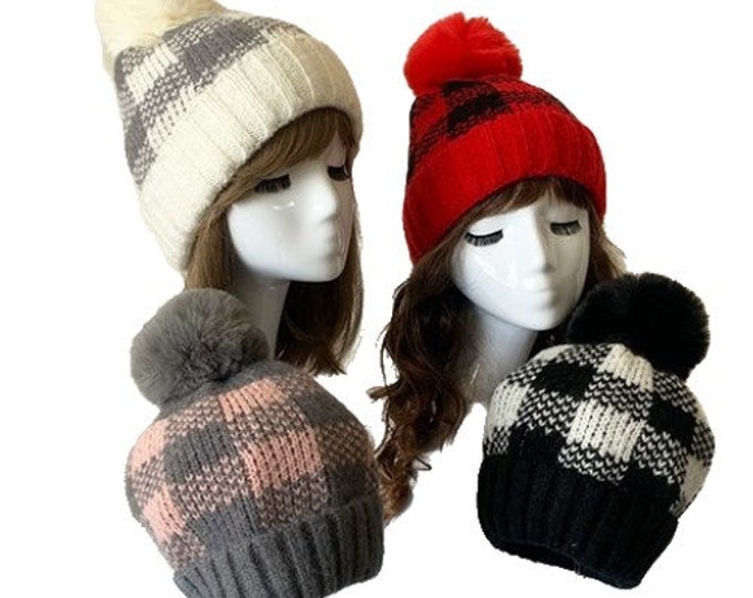 Women Fur Pom Pom Ball Knit Crochet Baggy Bobble Hat Beanie Ski Cap Winter