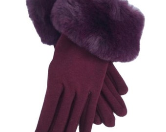 Women's Winter Wine Faux Fur Trim Gloves