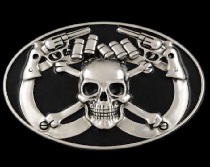 Belt Buckle Skull Gun Bullets Handcuffs Crossbones Belts & Buckles
