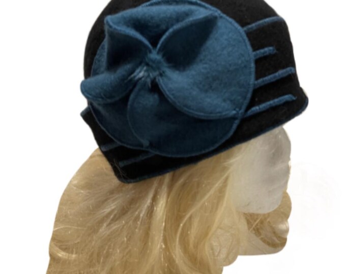 Women's Flower 1920s Winter 100% Wool Beret Beanie Cloche Bucket Hat