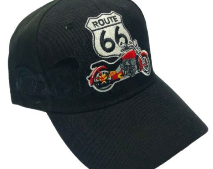 New Us Route 66 Moto Bikers Chopper Embroidered Baseball Ball Cap Hat Black