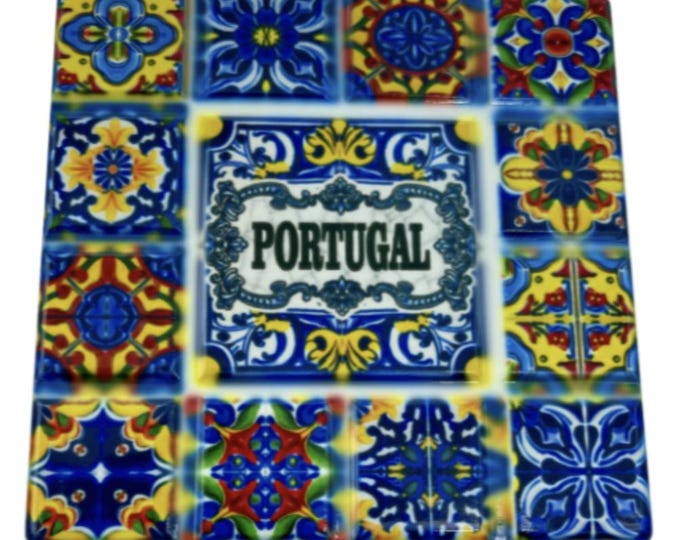 Blue Colourful Azulejos Ceramic Tile Coaster Portugal Portuguese Cork Back