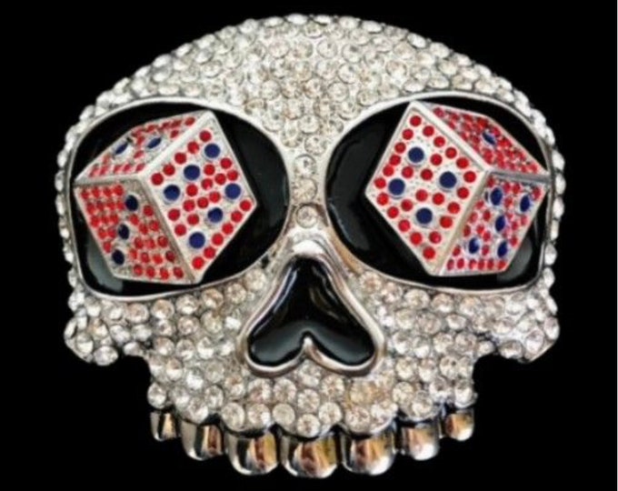 Belt Buckle Skull Rhinestones Casino Dice Eyes Gambler Belt Buckle Buckles