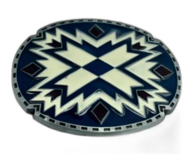 Blue Aztec Design Native Amerindian Metal Unisex Men’s Belt Buckle