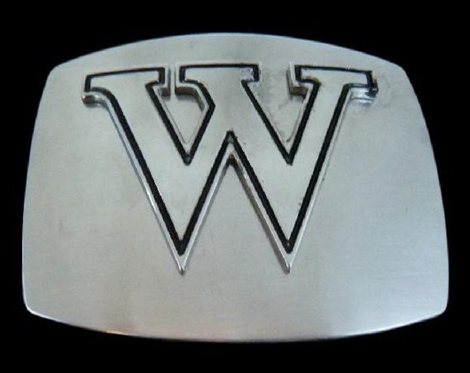 Initial W Letter Name Tag Monogram Chrome Belt Buckle Buckles