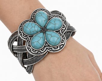 Turquoise Flower Bangle Fashion Bangle Alloy Women's Bracelet Navajo Style Cuff