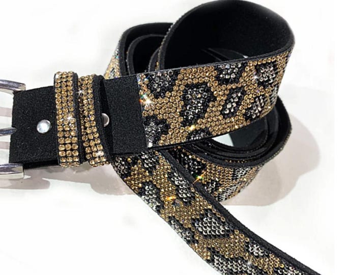 Diamante Shiny Bling Women's Fashion Leopard Print Belt