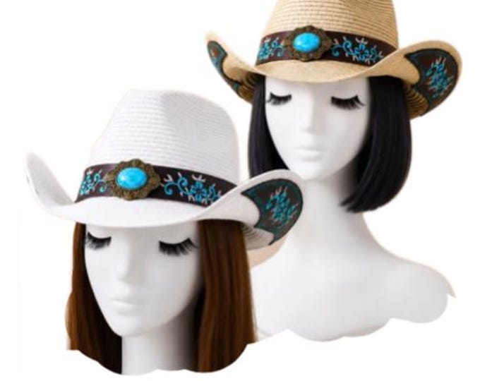 Quality Western Fashion Cowgirl Cowboy Straw Hat Embroidered Wide Brim Women Men