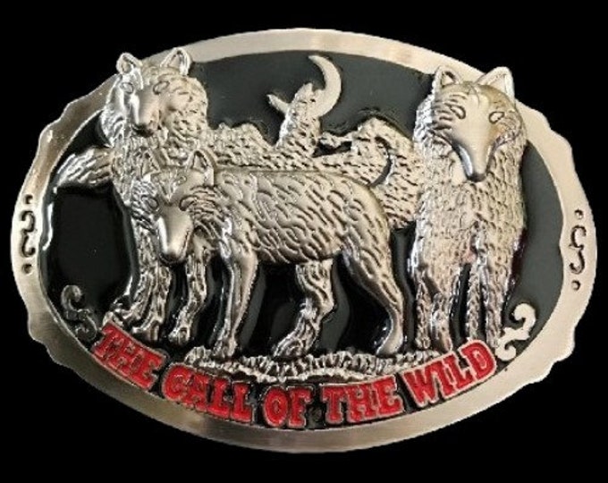 Grey Wolf Animal Wolves Full Moon Belt Buckle