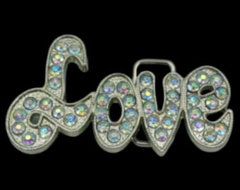 Rhinestone Bling Love Belt Buckle