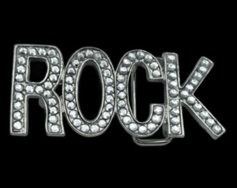 White Rhinestones Rock Music Bling Belt Buckle