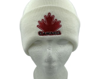 Ski Hat Beanie Hats Tuque Canada Canadian Maple Leaf White Unisex