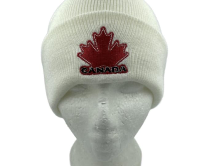 Ski Hat Beanie Hats Tuque Canada Canadian Maple Leaf White Unisex
