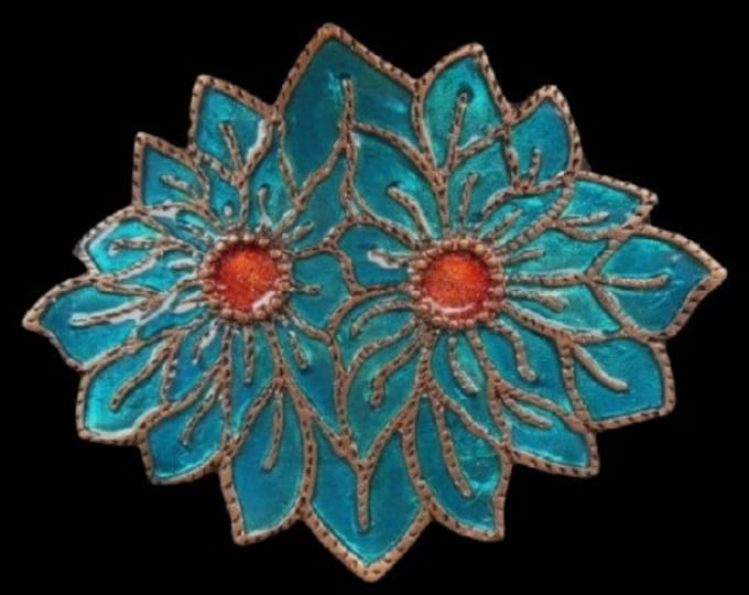 Classy Blue Turquoise Flower Floral Petals Western Belt Buckle Buckles