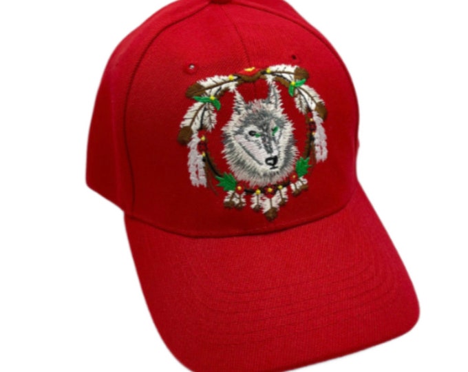 Red Indian Pride Dream Catcher With Feathers Wolf Hat Cap