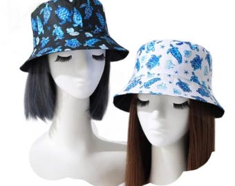 Turtle Turtles  Bucket Hat Festival Fishing Summer Sun Beach Reversible Hats