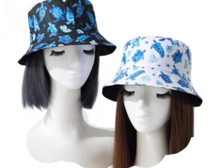 Turtle Turtles  Bucket Hat Festival Fishing Summer Sun Beach Reversible Hats