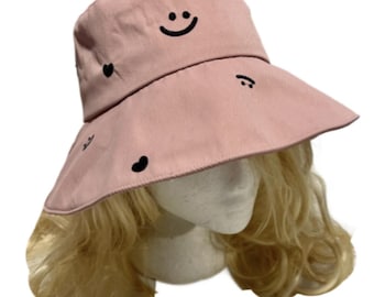 Women's Ladies Bucket Hat Festival Smile Smiley Face Summer Sun Beach Hats