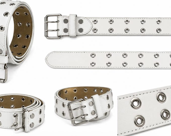 White Sexy Double Hole Punk Belt Removable Buckle Size 38