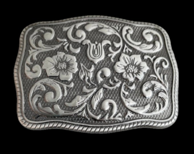 Grey Flowers Western Cowgirl  Belt Buckle