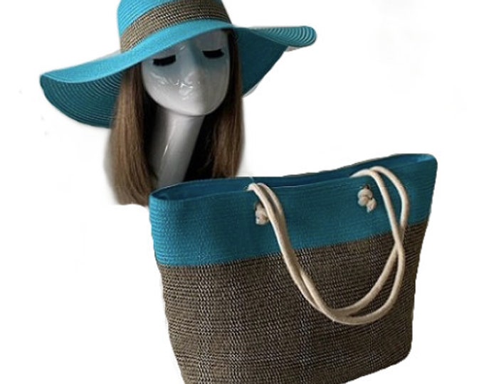 Women's Summer Floppy Paper Straw Sun Hat Beach Tote Travel Bag Set