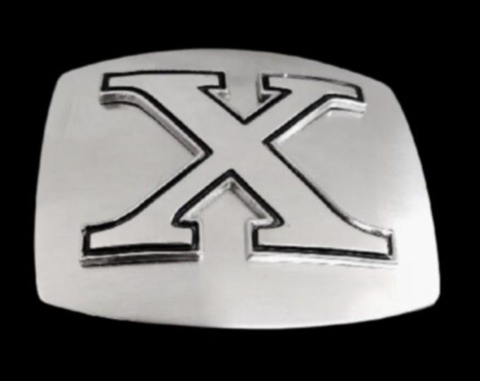 Initial X Letter Name Tag Monogram Chrome Belt Buckle Buckles