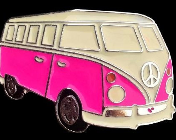 Pink Motorhome Hippie Era Belt Buckle Van Campers Peace Love Motorhomes Belts Buckles