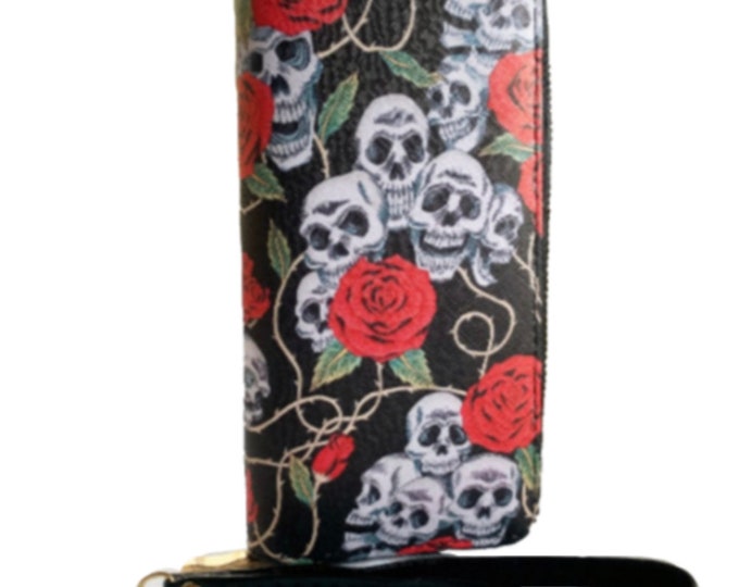 Skull Roses Wallet Western Floral Womens Girls Wristlet Black