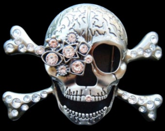 Rhinestone Skulls Crossbones Skeleton Cool Belt Buckles