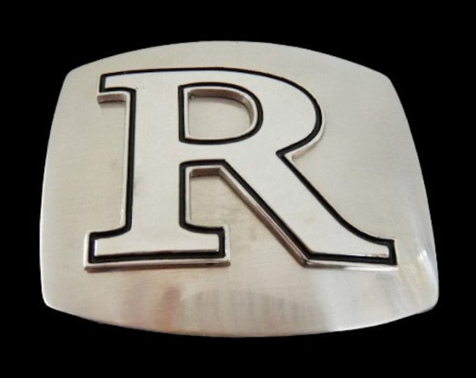 Initial R Letter Name Tag Monogram Chrome Belt Buckle Buckles