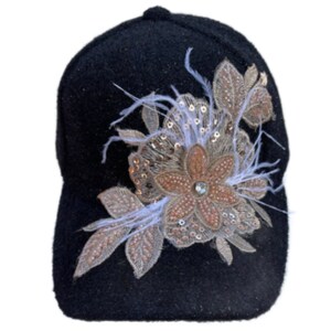 Women's Bling Hat Rhinestones Embellished Flower Floral Feather ...