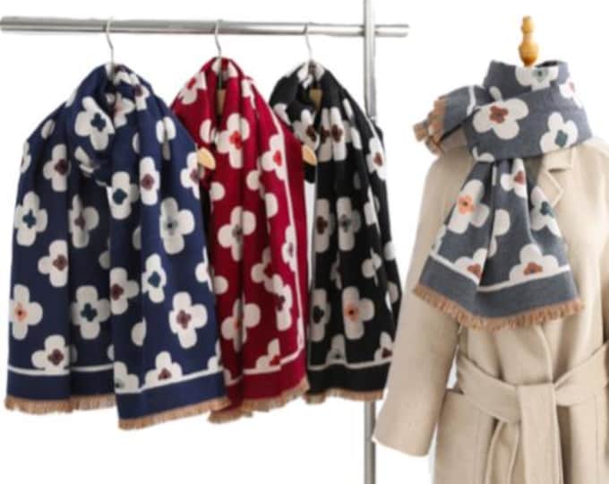 Ladies Quality Double Sided Floral Daisy Pattern Scarf Evening Shawl Scarves