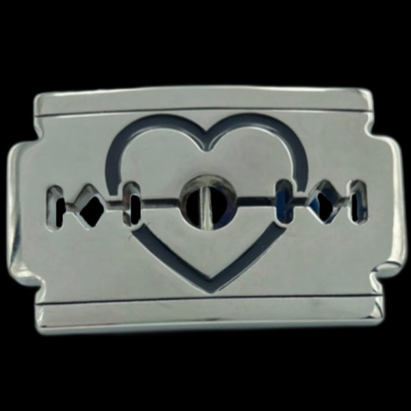 Razor Blade Black Heart Tool Belt Buckle