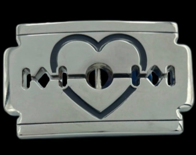 Razor Blade Black Heart Tool Belt Buckle