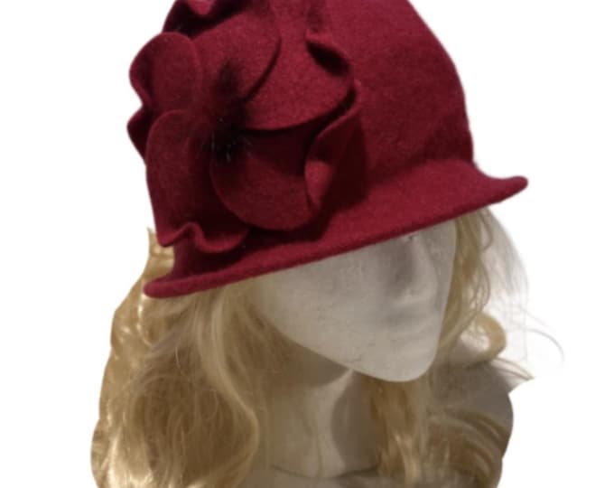 Chic Flowers Ladies 1920's Winter Wool Cap Bucket Church Hat