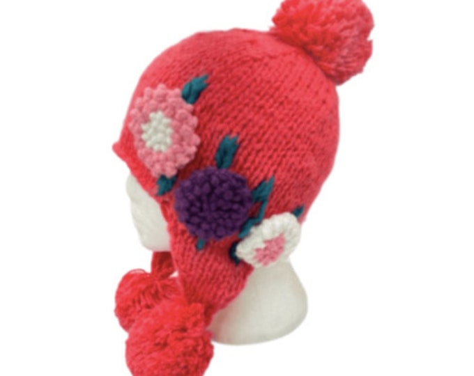 New Fashion Women’s Coral Hat Warm Winter Pom Pom Knitted Crochet Flower