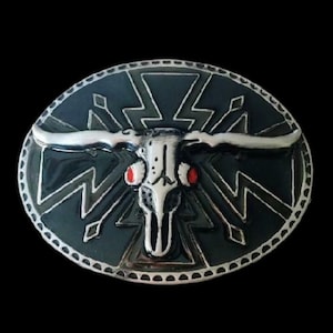 Longhorn Bull Red Eyes Skull Cow Steer Belt Buckle Buckles