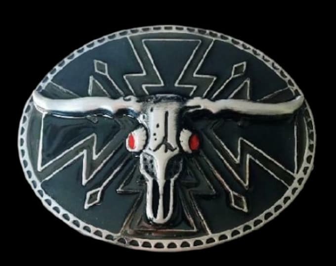 Longhorn Bull Red Eyes Skull Cow Steer Belt Buckle Buckles