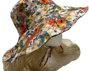 Sun Hat Wide Brim UV Protection Women Summer Floral Foldable Bucket Hats