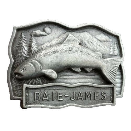 Quebec Baie James Belt Buckle Fish Fishing Hydro Dam Buckles
