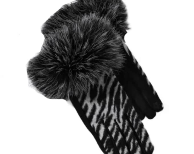 Winter Women Full Fingers Gloves Touch Screen Warm Faux Fur Gloves